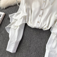 Kenza Solid Lapel collar ruffled Satin Shirt