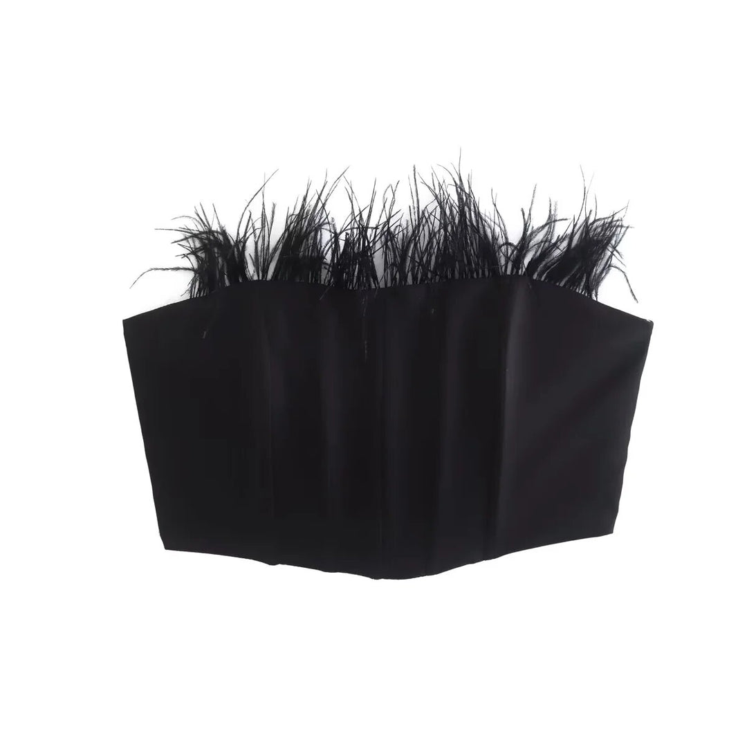 Anna Bustier with Feathers and Adjustable Strap