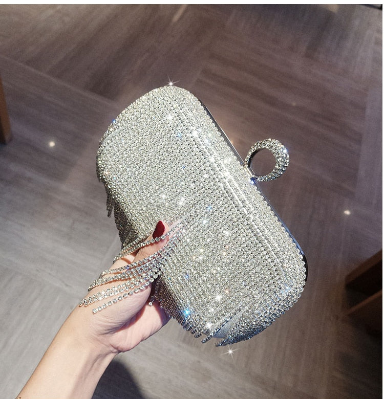 Box Shaped Tassels Clutch with Shoulder Chain