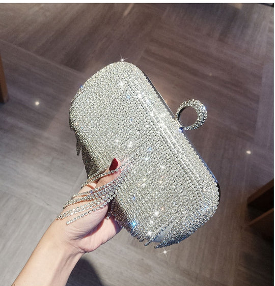 Box Shaped Tassels Clutch with Shoulder Chain