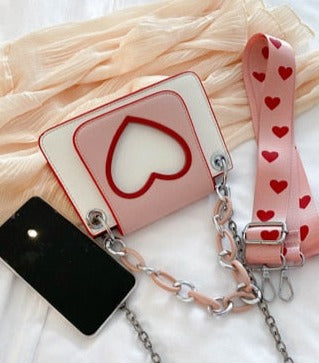 Heart Graphic Flap Square Bag