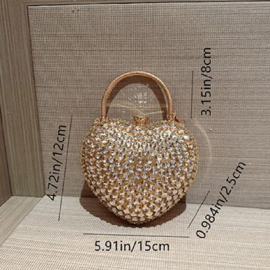 Studded Heart Shaped Clutch with Shoulder Chain