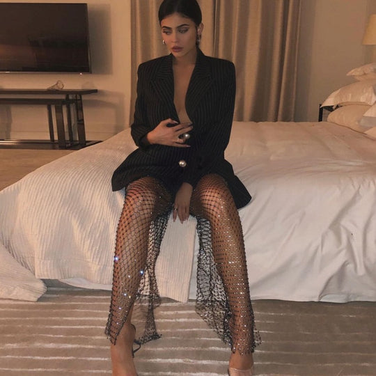 Rhinestone Fishnet Wide Legged Trousers