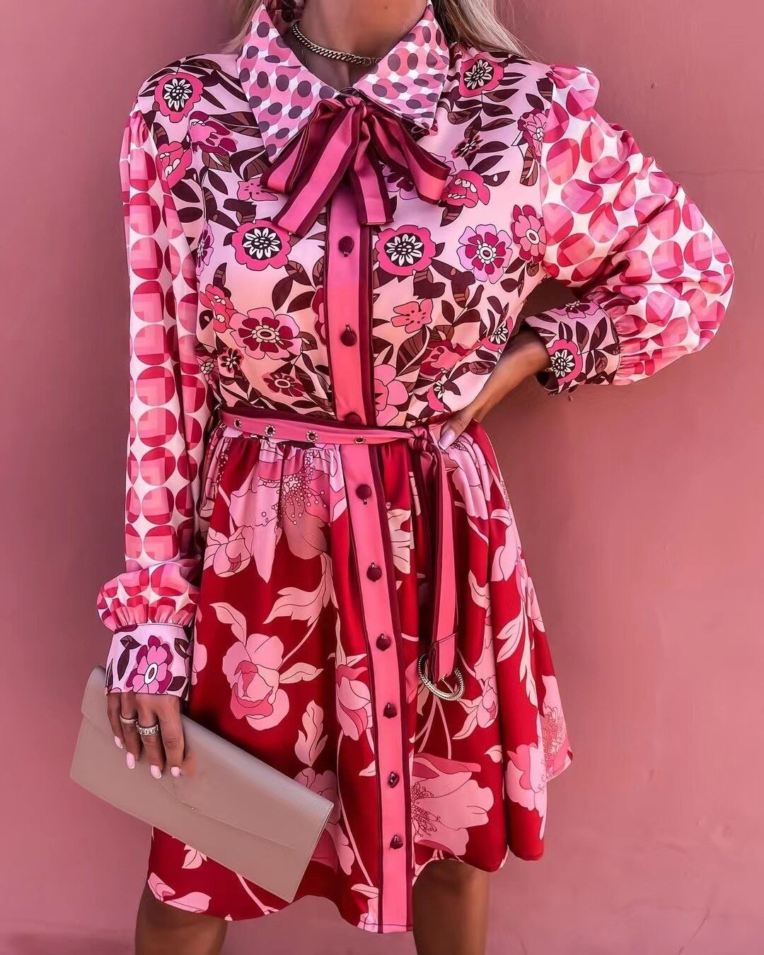 Evelyn Floral Printed Dress with Belt
