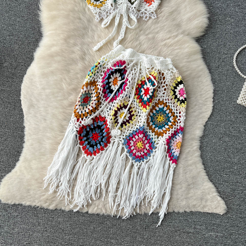 Omura Two Piece Crochet Blouse with Skirt Set