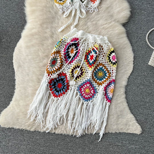 Omura Two Piece Crochet Blouse with Skirt Set