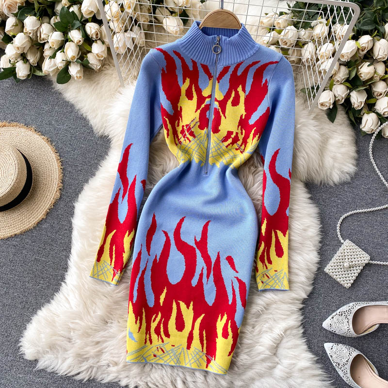 Lumi Flame Print Sweater Dress