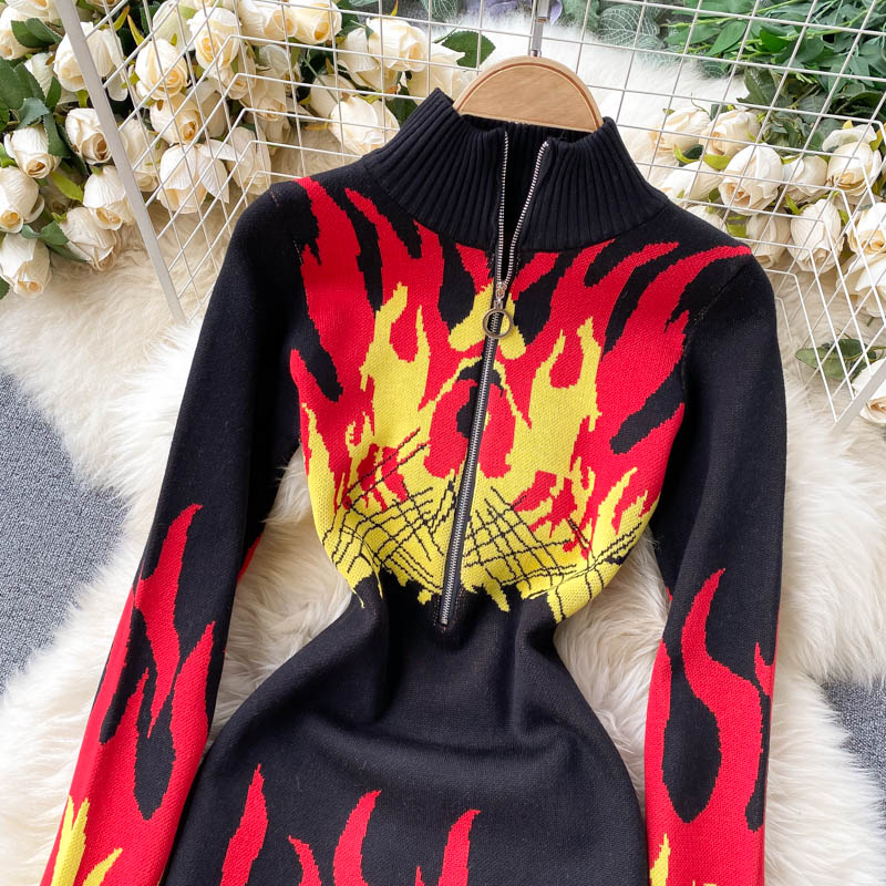Lumi Flame Print Sweater Dress