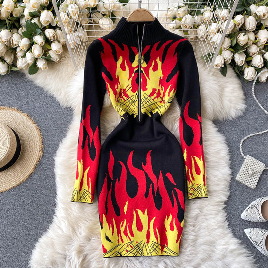 Lumi Flame Print Sweater Dress