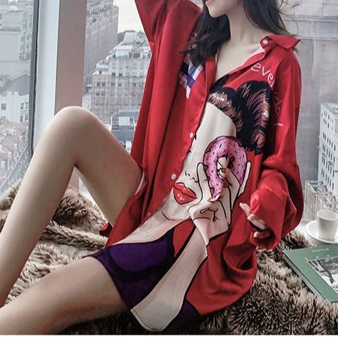 Margaret Donut Print Summer Shirt Dress