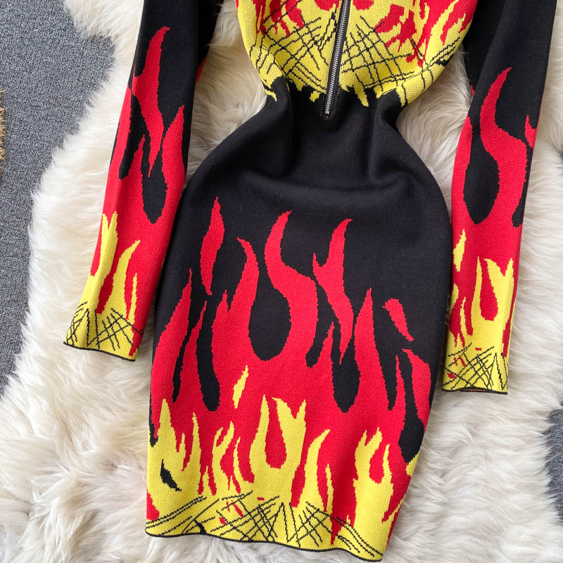 Lumi Flame Print Sweater Dress