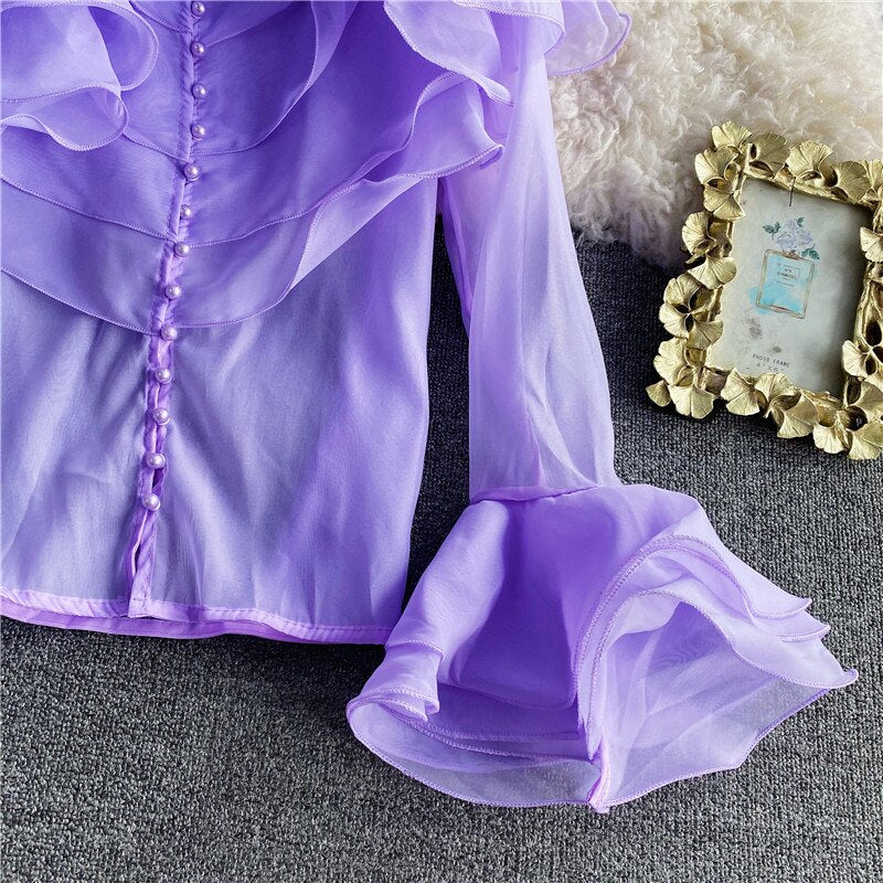 Omorfia pearla blouse with turn-down collar