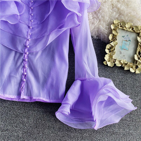 Omorfia pearla blouse with turn-down collar