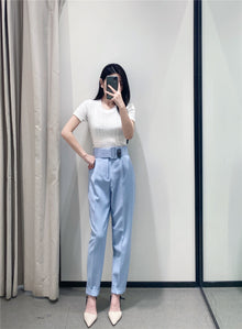 Voila Belted eyelet pegged High Waist Trousers