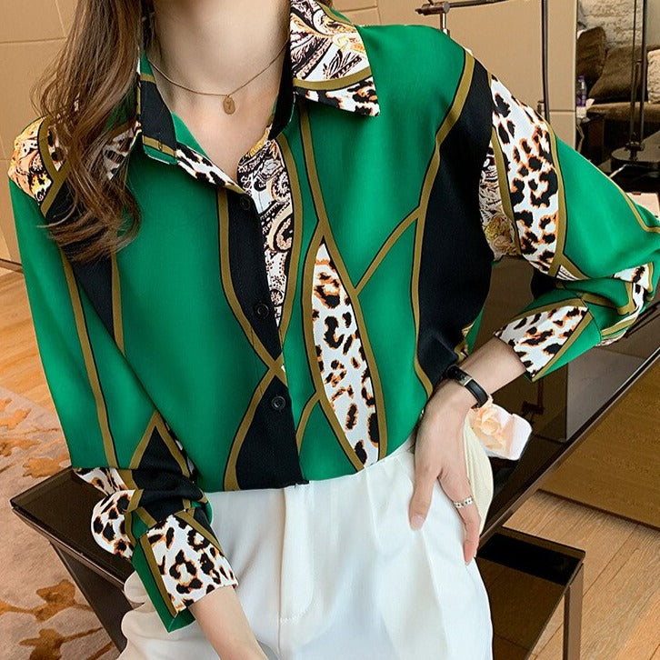 Eleanor Colorblock Leopard Print Shirt