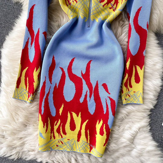 Lumi Flame Print Sweater Dress