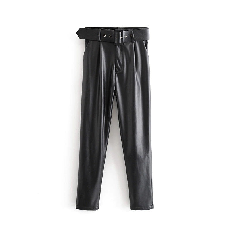 Isla Belted Slim Fit Leather Pants