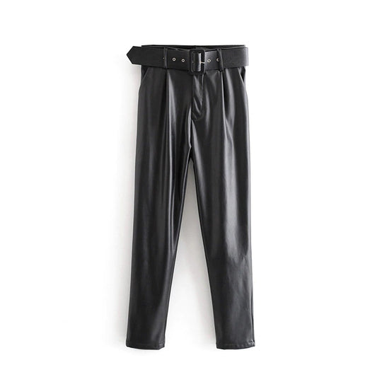 Isla Belted Slim Fit Leather Pants