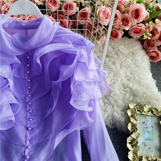 Omorfia pearla blouse with turn-down collar