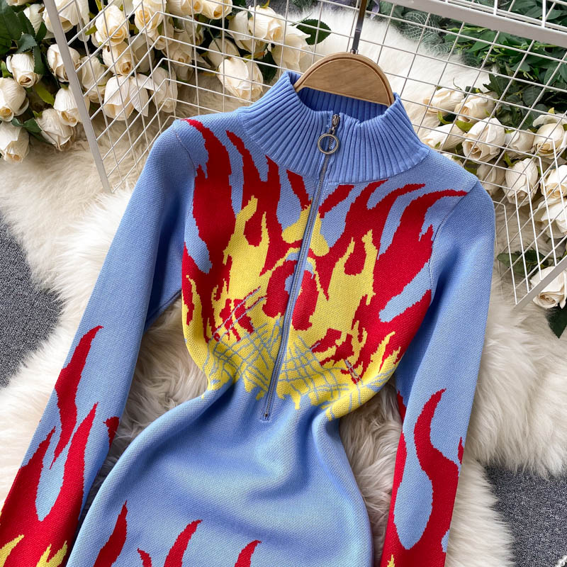 Lumi Flame Print Sweater Dress