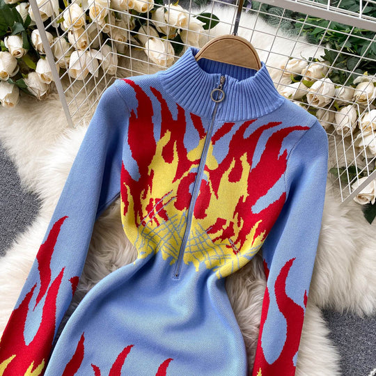 Lumi Flame Print Sweater Dress