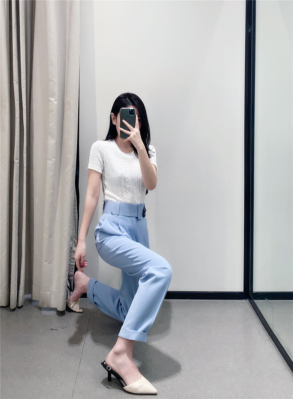 Voila Belted eyelet pegged High Waist Trousers