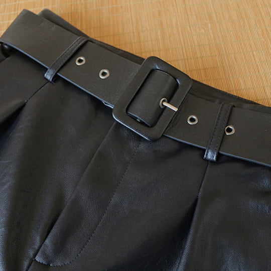 Isla Belted Slim Fit Leather Pants