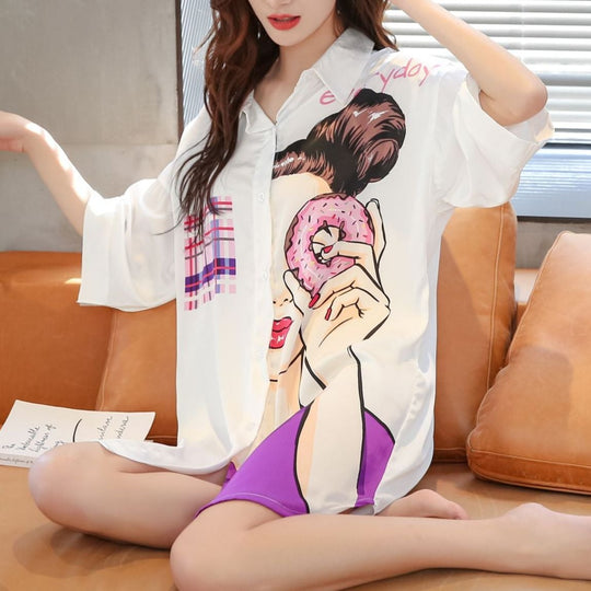 Margaret Donut Print Summer Shirt Dress