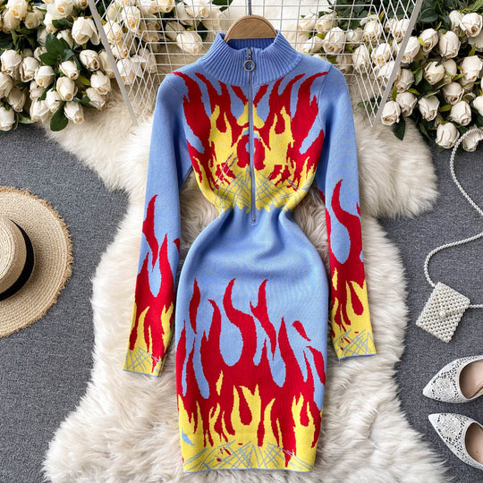Lumi Flame Print Sweater Dress