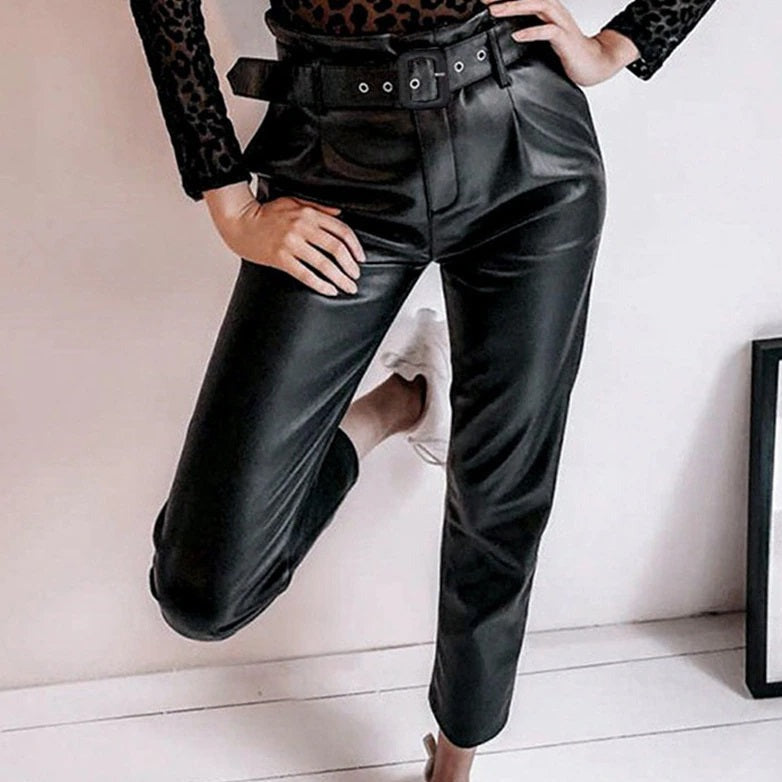 Isla Belted Slim Fit Leather Pants