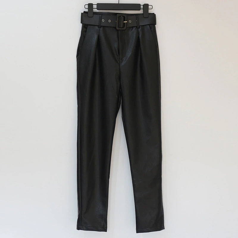 Isla Belted Slim Fit Leather Pants