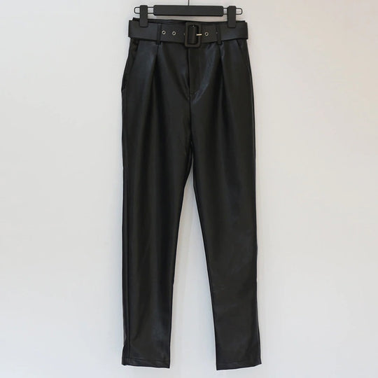 Isla Belted Slim Fit Leather Pants