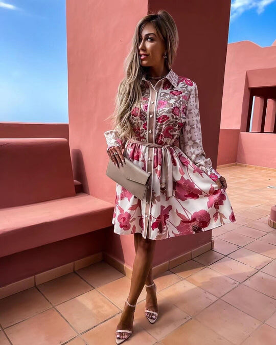 Evelyn Floral Printed Dress with Belt