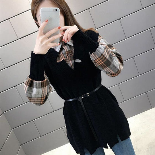 Frostline Long sleeves plaid shirt with Knit Vest