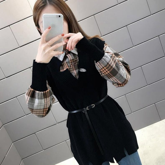 Frostline Long sleeves plaid shirt with Knit Vest