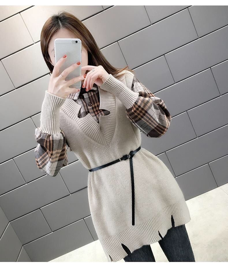 Frostline Long sleeves plaid shirt with Knit Vest