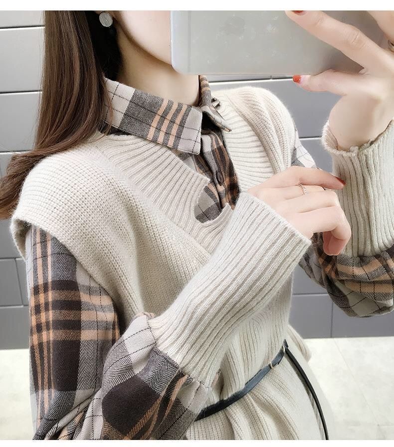 Frostline Long sleeves plaid shirt with Knit Vest