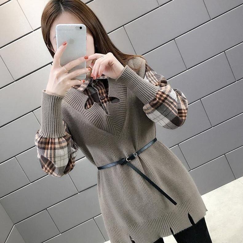 Frostline Long sleeves plaid shirt with Knit Vest