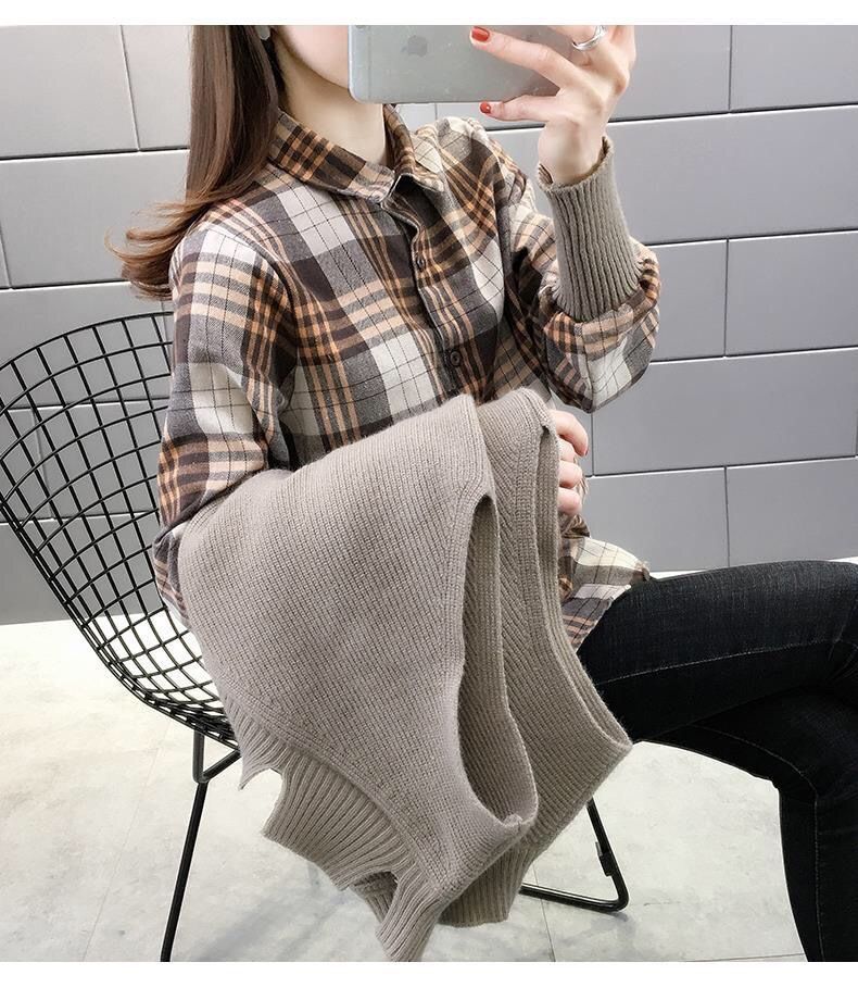 Frostline Long sleeves plaid shirt with Knit Vest