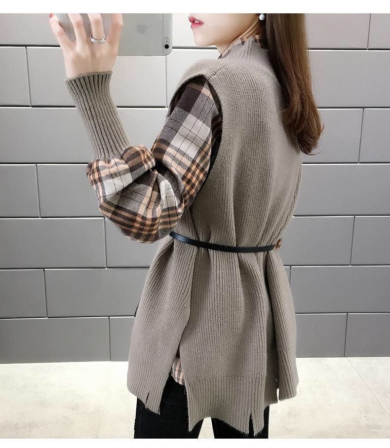 Frostline Long sleeves plaid shirt with Knit Vest