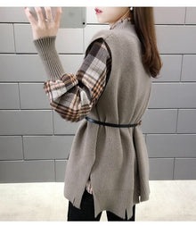 Frostline Long sleeves plaid shirt with Knit Vest
