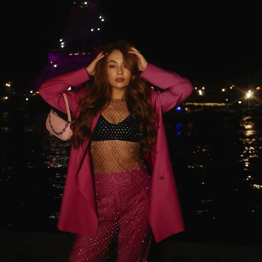 Rhinestone Fishnet Crew Neck Dress