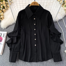 Kenza Solid Lapel collar ruffled Satin Shirt