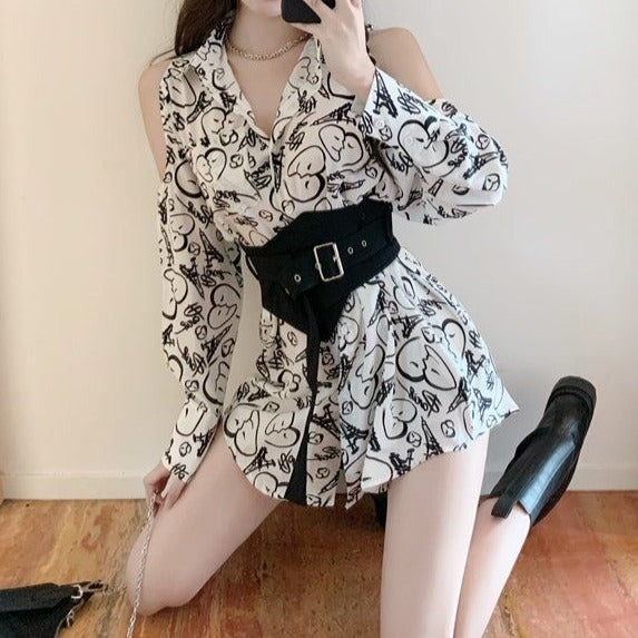 Ava Graffiti Blouse with Waist Belt