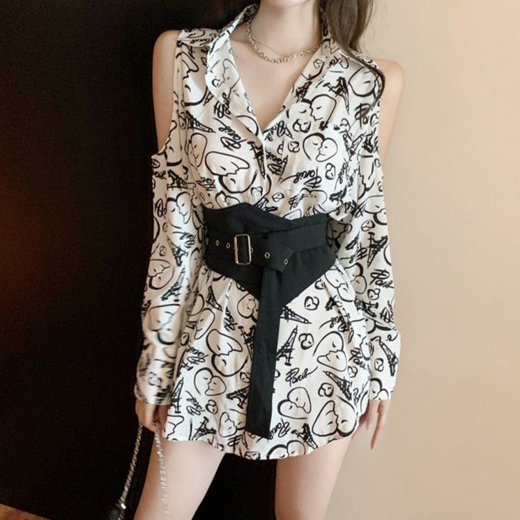 Ava Graffiti Blouse with Waist Belt