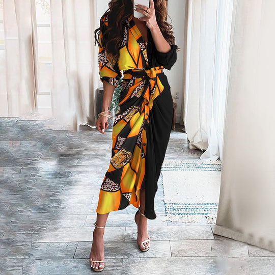 Ashley Dual Tone Maxi Dress with Belt