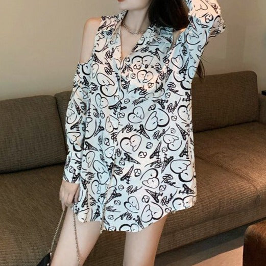 Ava Graffiti Blouse with Waist Belt