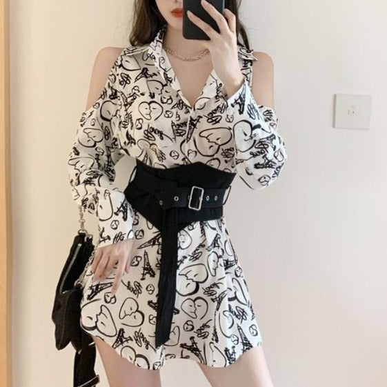 Ava Graffiti Blouse with Waist Belt