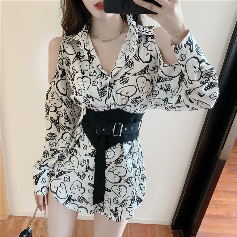 Ava Graffiti Blouse with Waist Belt