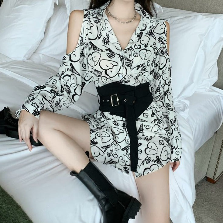 Ava Graffiti Blouse with Waist Belt